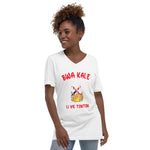 Unisex Short Sleeve V-Neck T-Shirt. Bwa Kale Li Ye Tonton