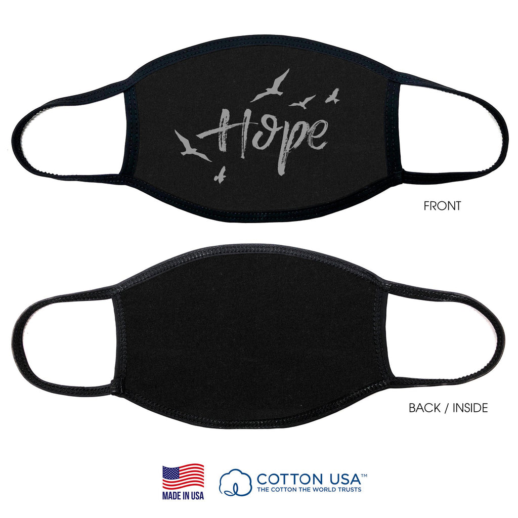 100% COTTON MADE IN THE USA HOPE WITH BIRD BLACK FABRIC FACE MASK